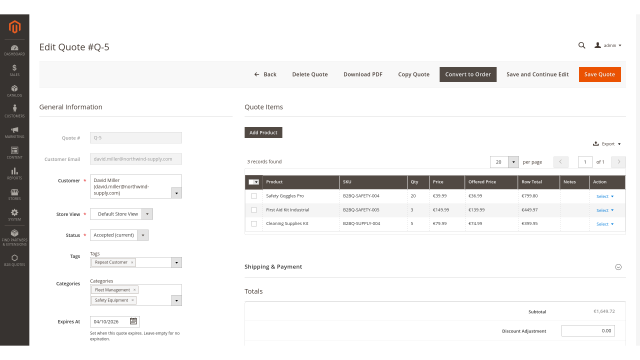 Direct quote-to-order conversion