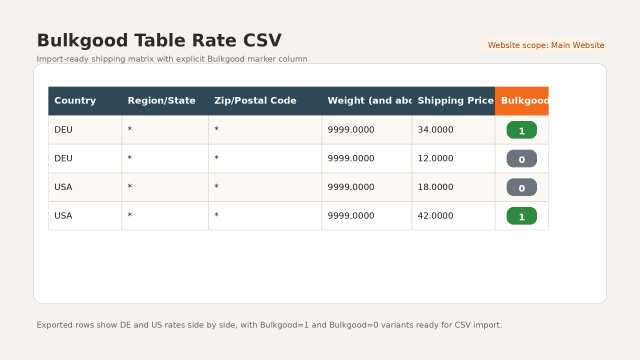 Table Rate with Bulky-Good Marker