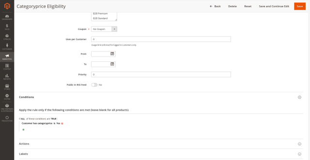 Segment control in cart rules