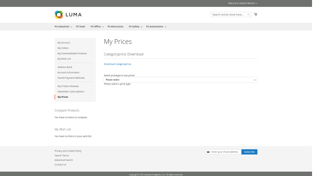 CSV download in customer account