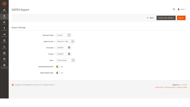 Optional customer master data export