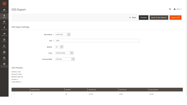 OSS/IOSS reporting with preview and export