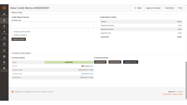 E-invoicing for invoices and credit memos