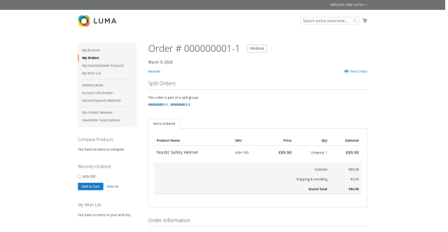 Split visibility in admin and account
