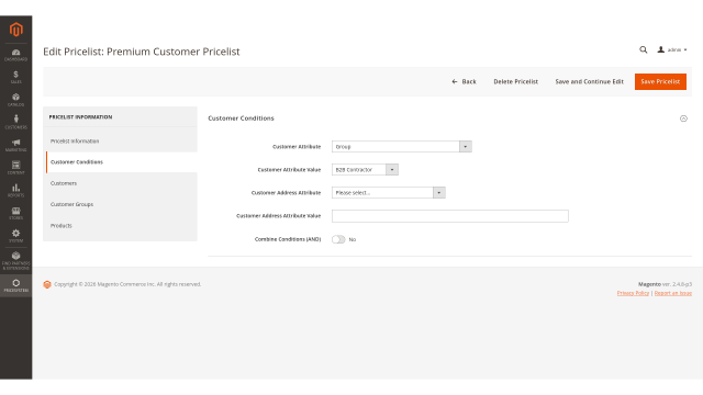 Customer-condition logic with attributes