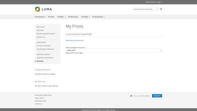 Transparent customer account price view
