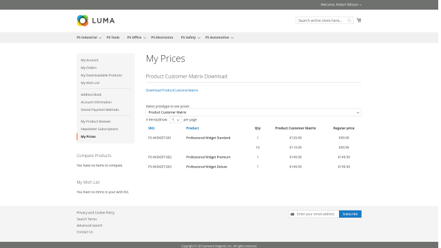 Matrix prices visible in My Prices