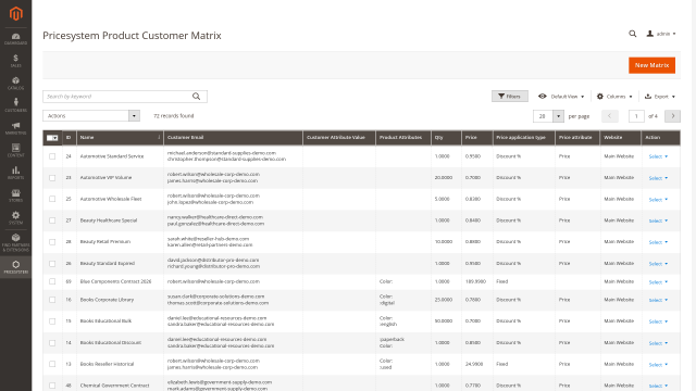 Matrix engine for product and customer logic