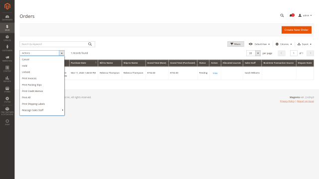 Staff Fields in Order Grid