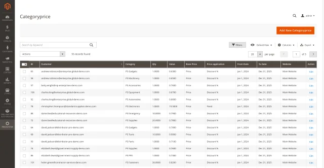 Category Specific Prices screenshot 1: Categoryprice Admin Customer Prices Grid