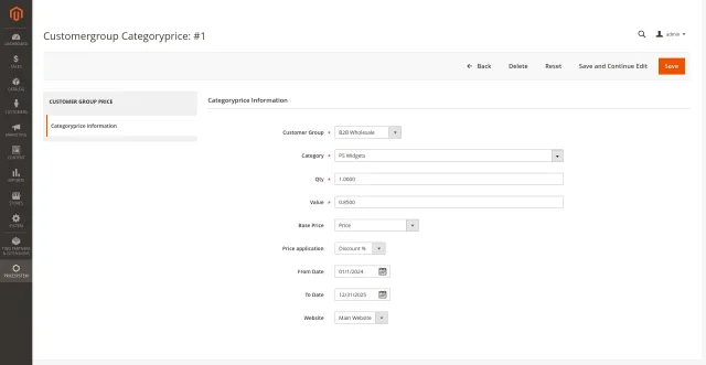 Category Specific Prices screenshot 4: Categoryprice Admin Group Record View