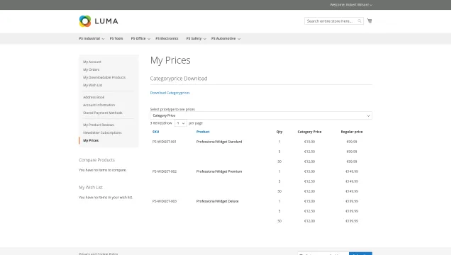 Category Specific Prices screenshot 7: Categoryprice Frontend My Prices Overview