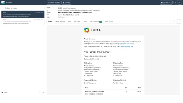 Customer ID screenshot 8: 06 Order Confirmation Email Mailpit Html Customer Id