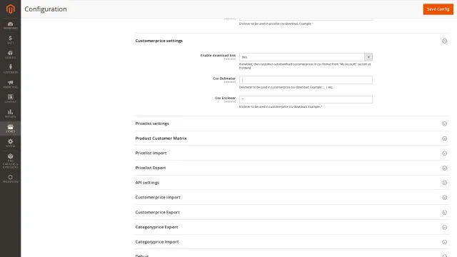 Customer Specific Prices screenshot 2: Customerprice Config Settings