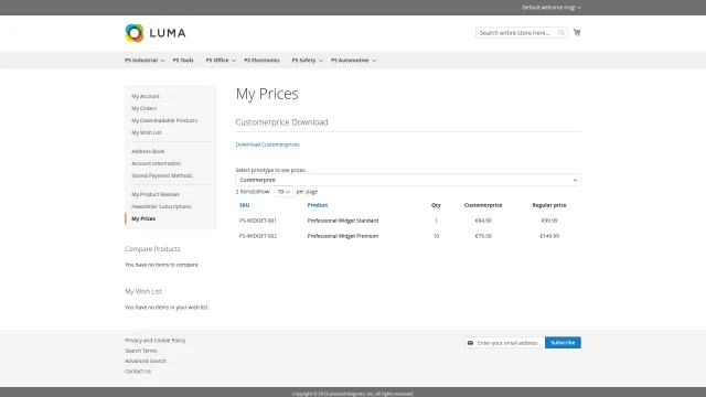 Customer Specific Prices screenshot 3: Customerprice Frontend Customerprice Flow