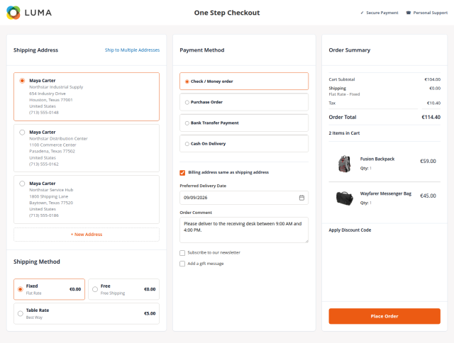 Single-page checkout