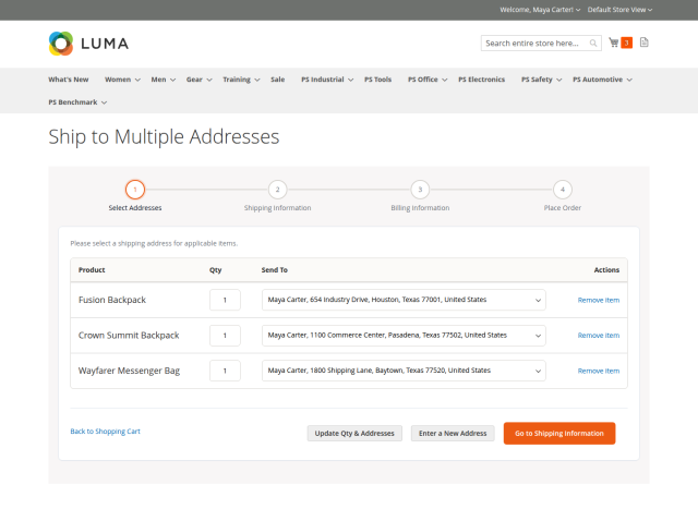 Integrated multi-address checkout