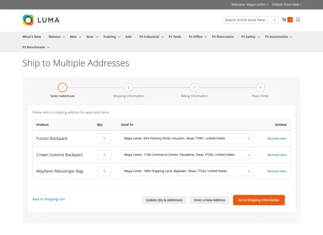Integrierter Multi-Address Checkout