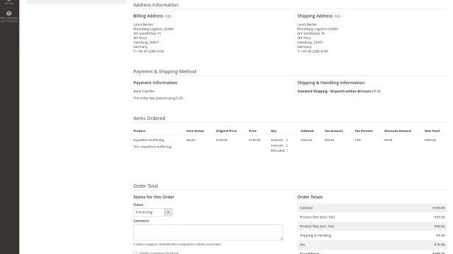 Product Fees screenshot 1: Productfee Admin Order