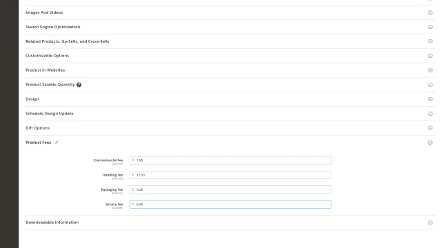 Product Fees screenshot 4: Productfee Admin Product Fee Attributes