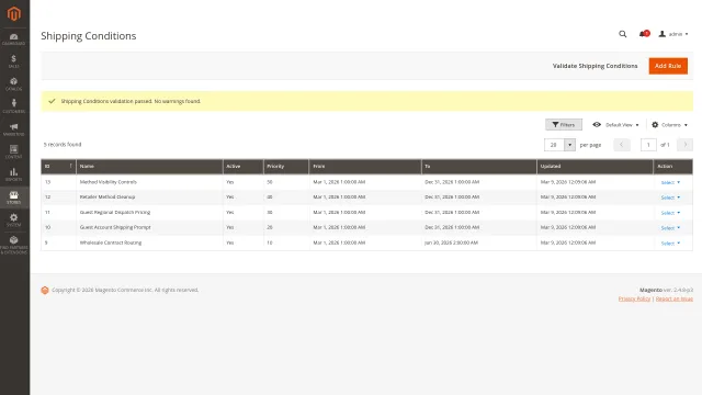 Shipping Conditions screenshot 4: Shipping Conditions Admin Validation