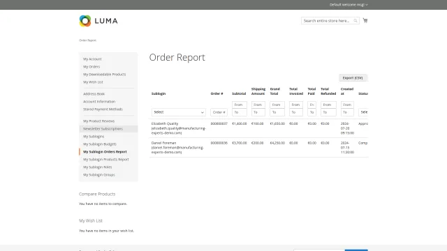 Sublogin screenshot 7: 07 Order Activity Report